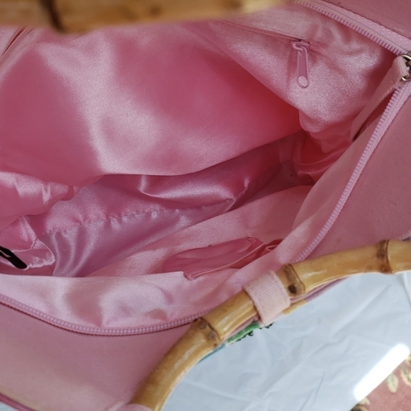 Jn's Spring Floral Sequined Fabric Bamboo Handbag Handbag Purse Pretty! - Picture 4 of 8